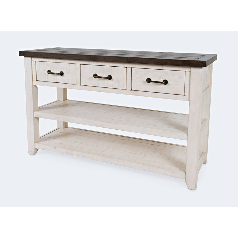 Console en bois massif 50 po Karley, Blanc rétro