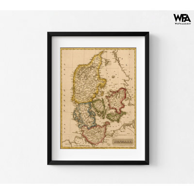 Danemark 1817 par cartes anciennes, impression de carte européenne, Danemark rétro, impression de carte, art mural du vieux Continent, histoire de l'Europe, art mural