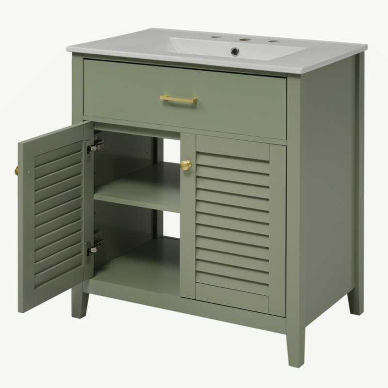 Meuble-lavabo de 30 pouces avec lavabo en céramique, rangement spacieux - 1 tiroir et séparateurs multifonctionnels