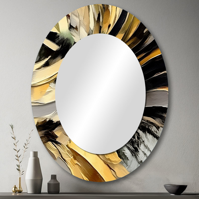 Dreams Of Abundance Black And Gold II - Large Oval Wall Mirror On Metal, 43" x 33"