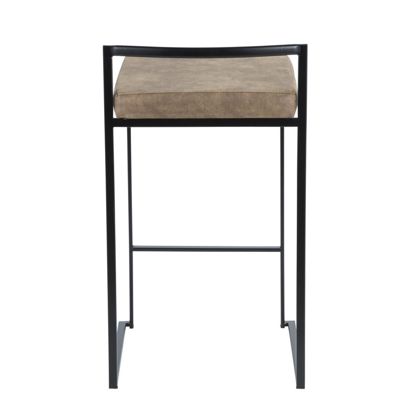 Derik Stackable Counter & Bar Stool with Velvet Cushion, Brown/Black, Counter Stool (26" Seat Height)