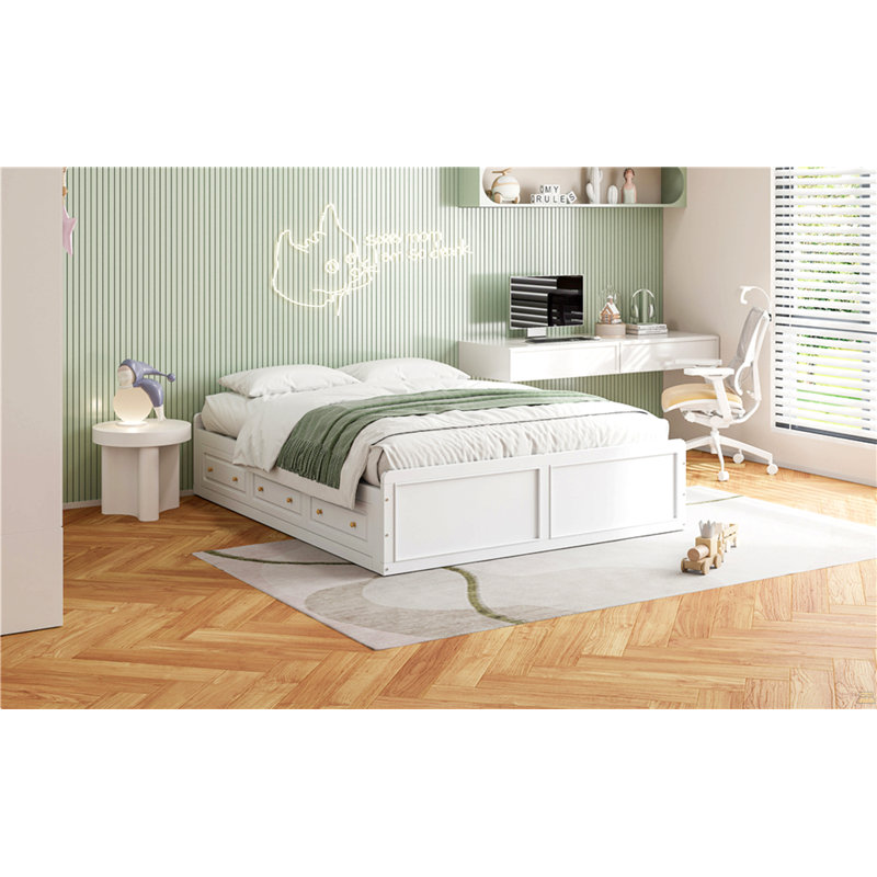 Structure de lit plateforme en bois avec 6 tiroirs