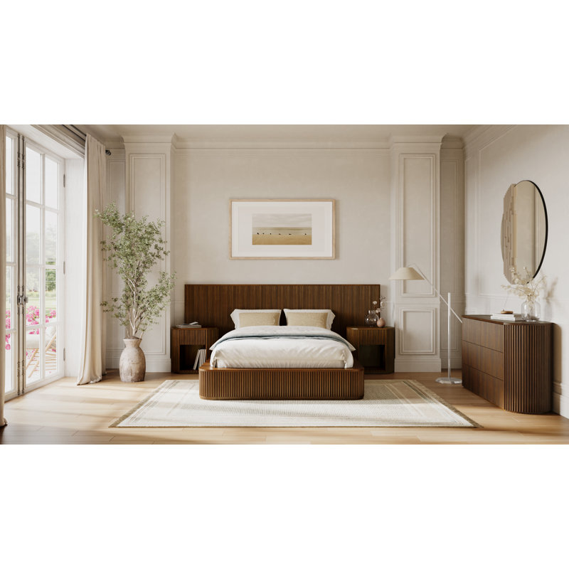Ellison  Fluted Solid Wood 4 Piece Bedroom Set - King Extended, Extended + King, 4 Pcs: Bed, 2 Nightstands, Dresser
