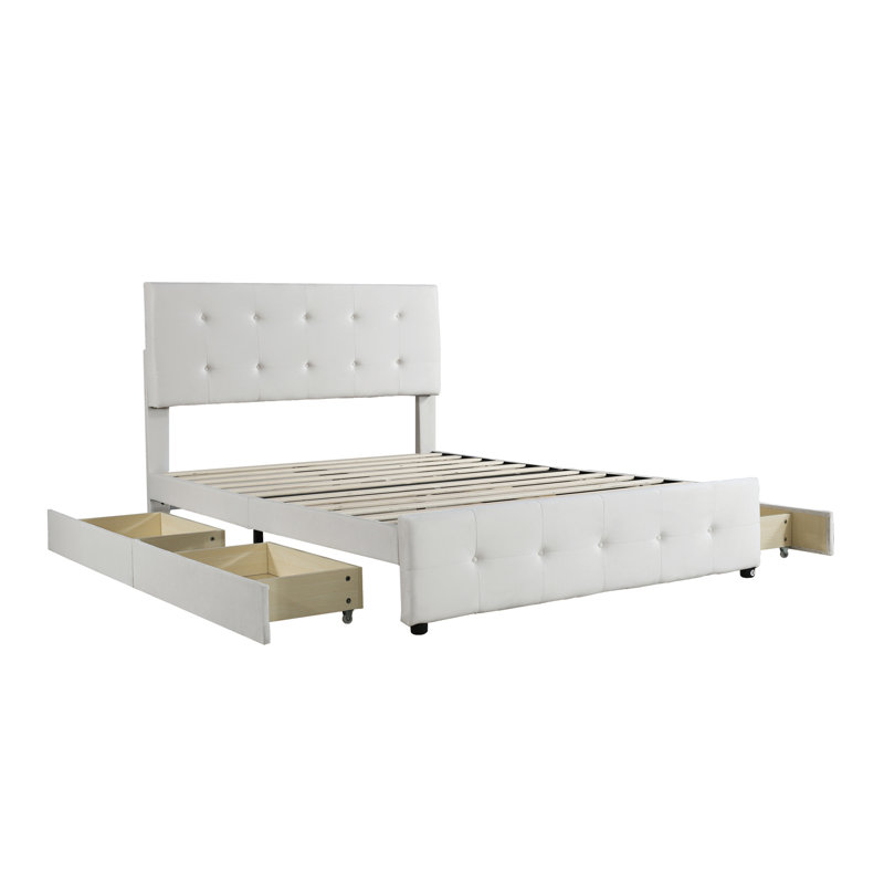 Rosendale Upholstered Velvet Drawers Bed, Beige