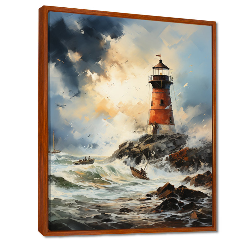 Phare rétro d'Izuma I, art mural de salon, 44" H x 34" W, Cadre flottant brun