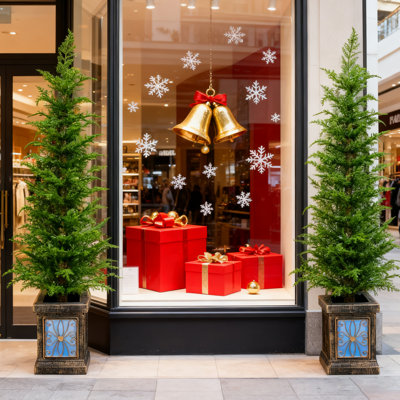 2 Pieces Front Door Decorative Artificial Christmas Tree, 4 Feet, High Quality PE Material, Easy to Assemble, Potted Stand