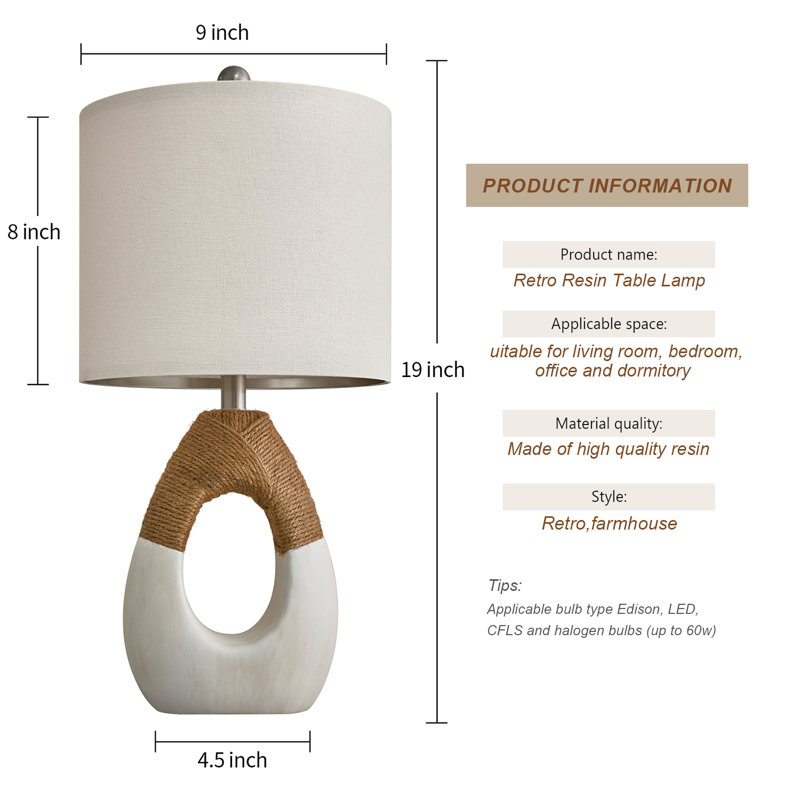 Lampe de loisir classique en résine Habbo de 19,5 po, adaptée pour le chevet, la chambre d'enfant, le salon, le dortoir