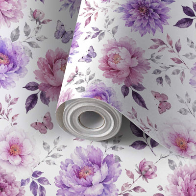 Papier auto-adhésif à peler et coller avec aquarelle pivoine dahlia florale auto-adhésive et amovible 17,7 po x 118 po (45 x 300 cm)