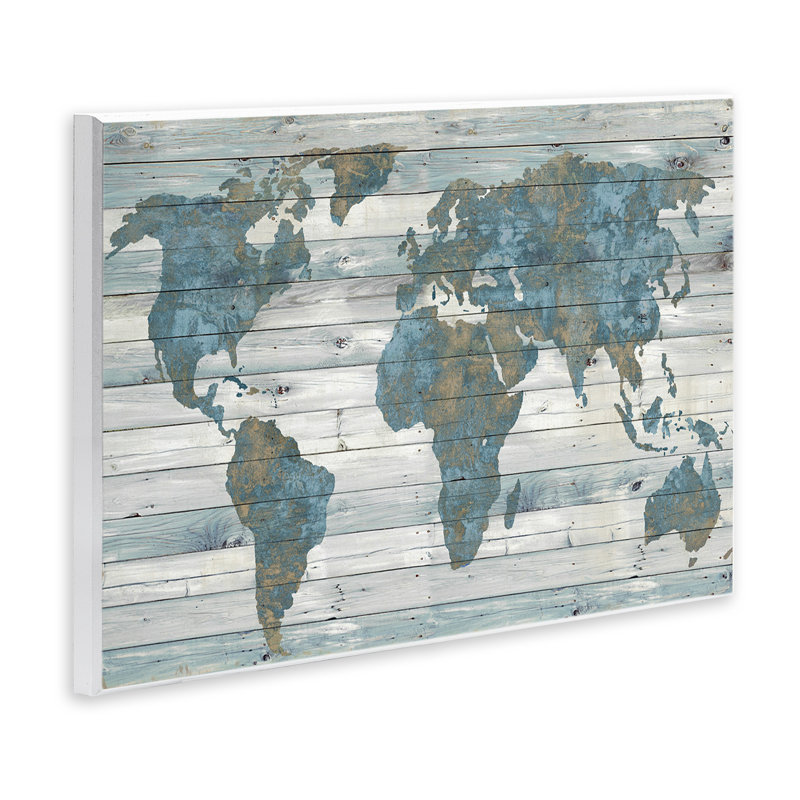 «Slate Planked Look Weathered World Map - Floater Frame», impression, H 10 po x l 15 po