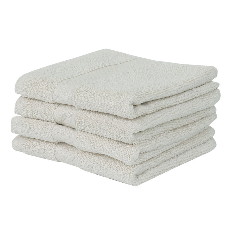 Ensemble de débarbouillettes 100% coton Splash zéro, débarbouillettes et débarbouillettes en coton doux absorbant 550 g / m² pour salle de bain, spa et usage quotidien, certifié OEKO-TEX, paquet de 4, ivoire