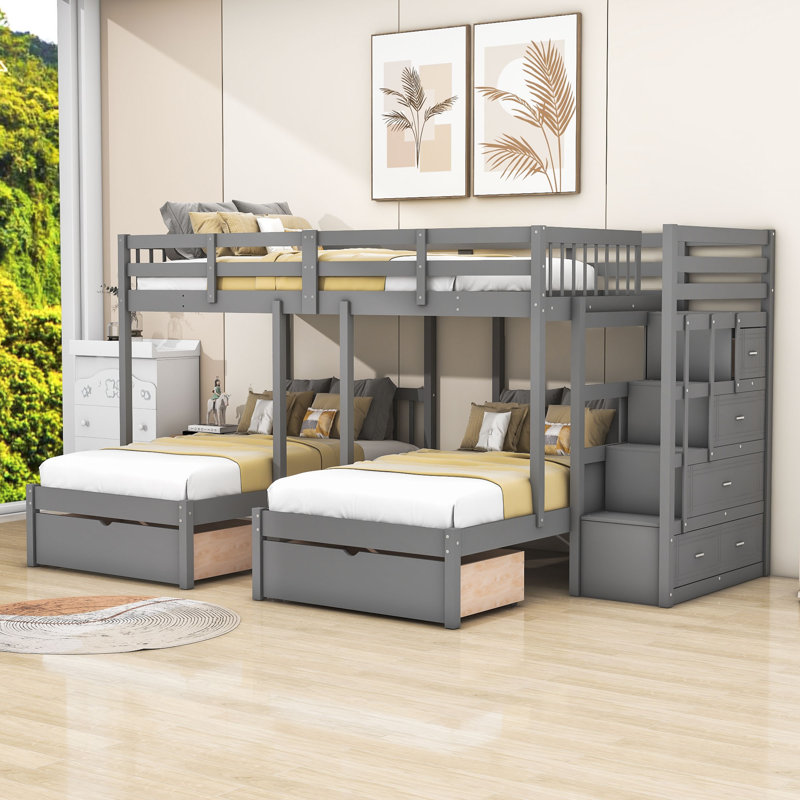 Aat Full Over Twin & Twin 7 Drawers Triple / Quad Bunk Bed by Isabelle & Max, Gray
