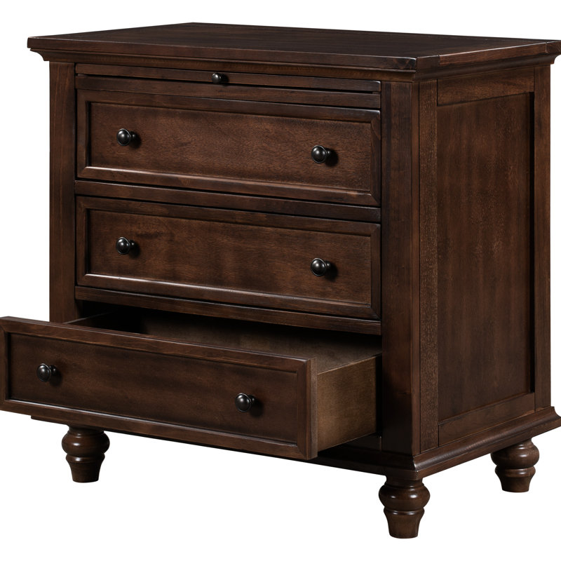 3 Cabinet In White - Spacious Interior For Organized Living Ustyle End Table With Pull Out Tray Home Organization, Brun