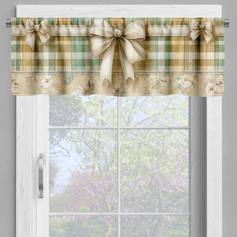 Almond Green Eggshell Plaid Satin Rod Pocket Valance