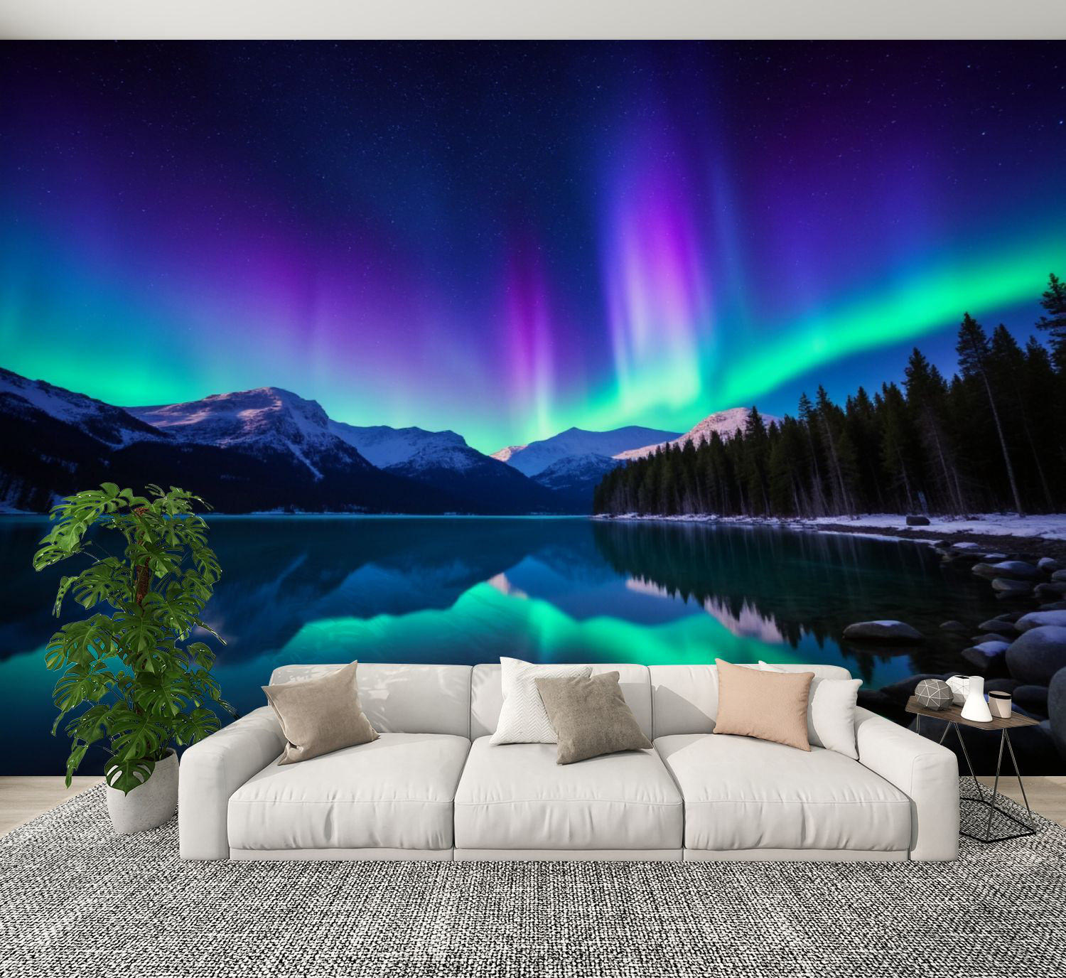 Red Barrel Studio® Peel and Stick Wallpaper Northern Lights Snowy ...