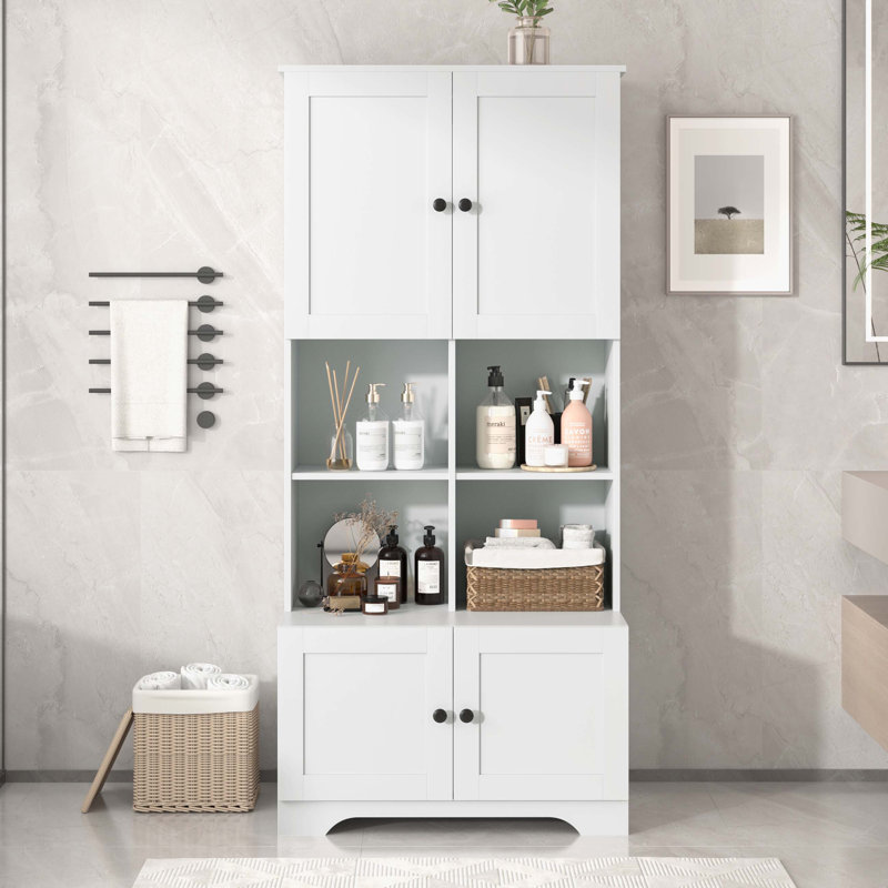 Armoire de rangement haute et large avec 4 portes, Blanc