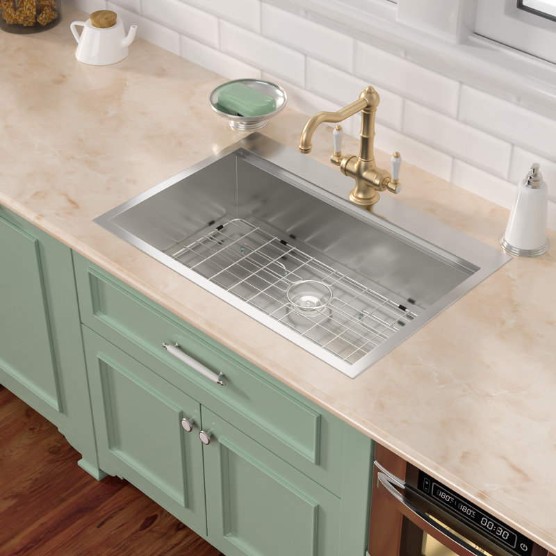 Mocoloo 33" L x 22" W Drop-In Workstation Kitchen Sink Handmade Single Bowl Stainless Steel Topmount Kitchen Sink