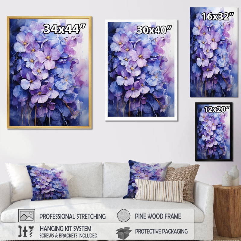 Lavande, fleurs mystérieuses I, H 32 po x l 16 po x P 1 po, Cadre flottant noir
