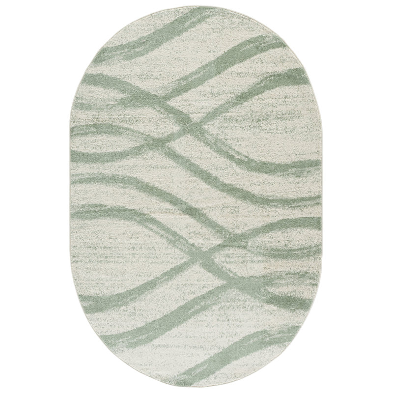 Shelva Performance Abstract Rug, Oval 5' x 8', Ivory/Sage