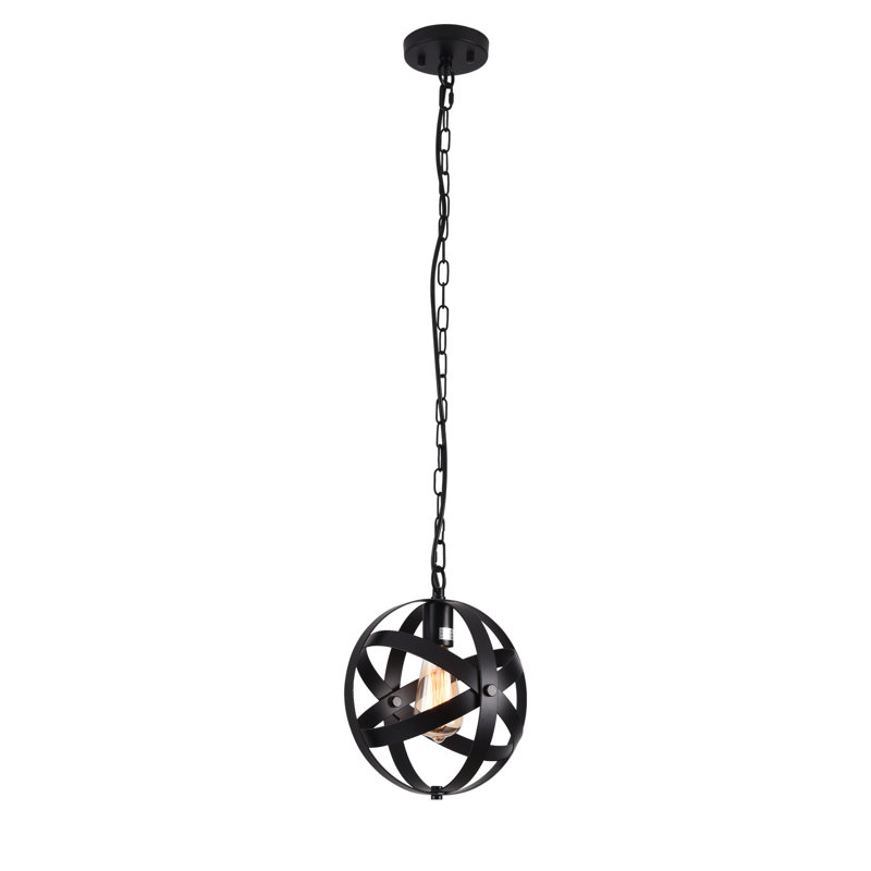 Luminaire suspendu sphère 1 lumière avec garniture en fer forgé Mancuso, Noir