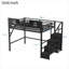Lit mezzanine classique grand noir classique, structure en métal avec garde-corps en forme de maison, escalier intégré et garde-robe pour les enfants adolescents