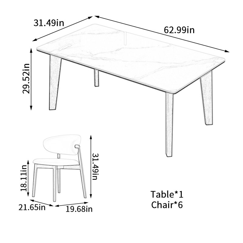 Ensemble de table de salle à manger Modern, H 29,52 po x L 62,99 po x l 31,49 po
