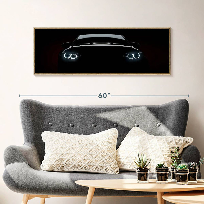 Voiture noire de luxe, Cadre flottant en bois naturel, 43 po x 15 po