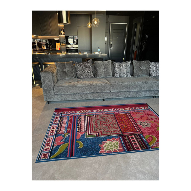 Floral and Patchwork Pattern Multicolor Woven Base Washable Rug, Rectangle 3'3" x 4'11" Rug Pad Included
