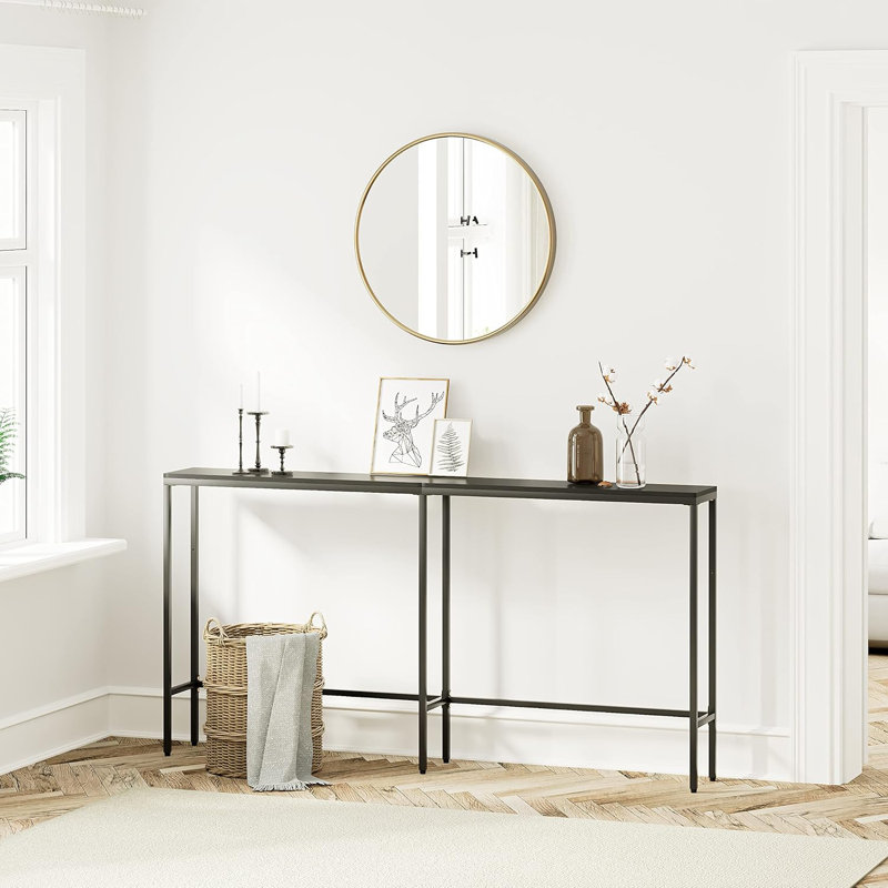 Console étroite 63 po moderne, canapé-lit mince derrière le canapé, table d'entrée en métal noir pour le salon, couloir, L 63 po x l 7,9 po x H 31,7 po