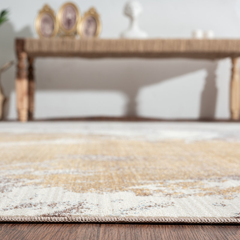 Kilanemos Abstract Area Rug in Beige/Gold, Runner 2'6" x 10'