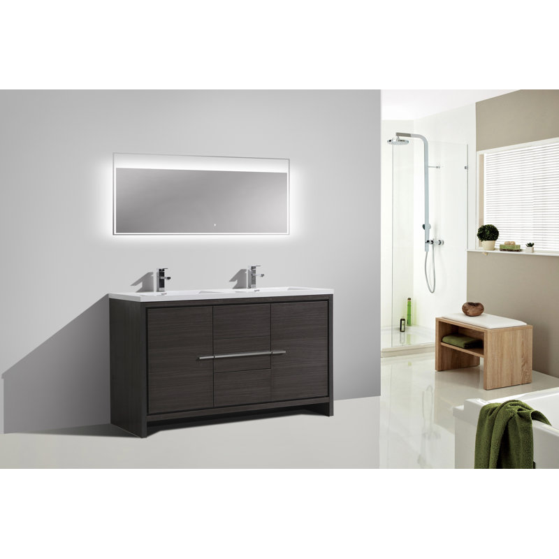 Ensemble de meuble-lavabo double 59 po Lefebvre, Chêne gris