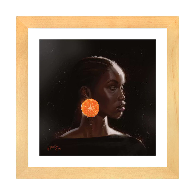 Orange par Adekunle Adeleke - impression d'art graphique, Blanc, Toile avec cadre en bois beige, H 24 po x l 24 po x p 1 po
