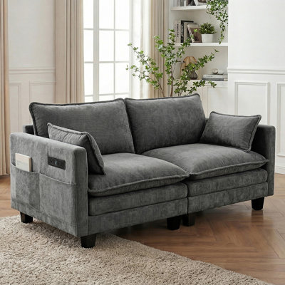 Canapé moderne avec causeuse, canapé compact à 2 places avec deux ports de chargement USB et poches latérales, petit canapé pour chambre à coucher, bureau, appartement.