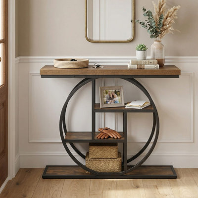 Console de 41 po à 4 niveaux pour l'entrée, tablettes de rangement ouvertes spacieuses et finition imperméable résistante aux égratignures, conception anti-basculement convenant au vestibule et au salon