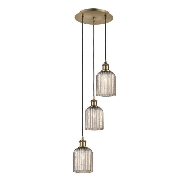 Luminaire suspendu en grappe à 3 lumières Fiennes, Laiton antique, Mercure