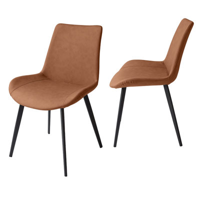 2 Pieces Brown Faux Leather Dining Chairs Modern Leisure Upholstered Chair With Metal Legs For Kitchen Living Room -  Corrigan StudioÂ®, 1FE03E70D3484CD3887F073298547F91