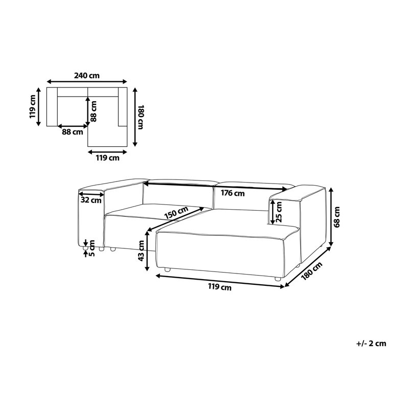 Bayon 2 Seater Corner Sofa , Beige, Left Hand Facing