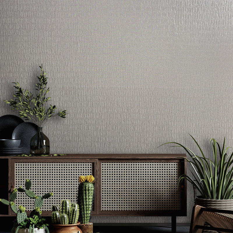 Kumano Pearlescent 3D Embossed Ruche Silk Wallpaper Roll, Silver