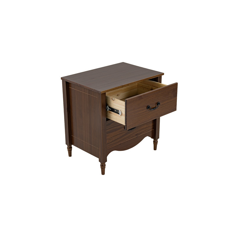 Brixton Solid Wood 2 Drawers Nightstand Walnut