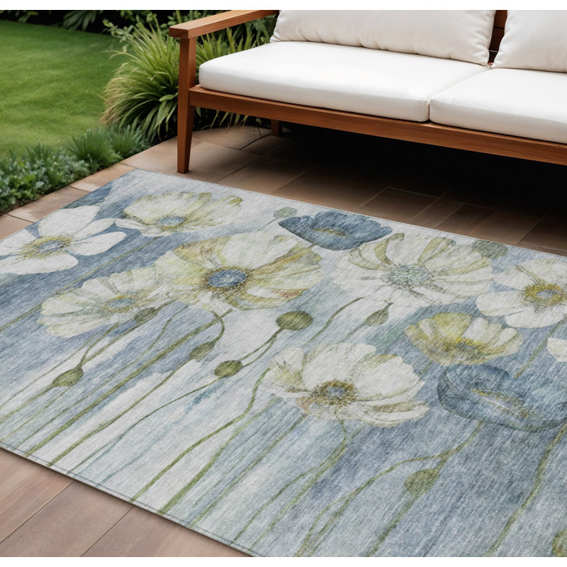 Tapis lavable intérieur / extérieur bleu denim et bleu ciel 9 pi x 12 pi HomeRoots