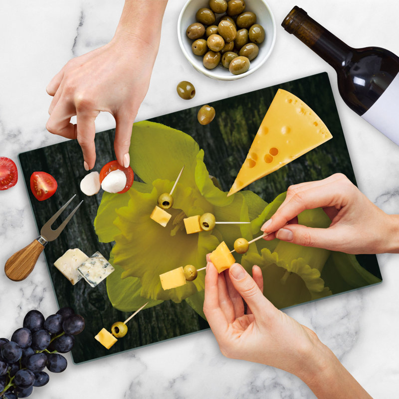 Ambesonne Dutch Cutting Board Large Size Image of Trumpet Daffodil Dark Cocoa Earth Yellow