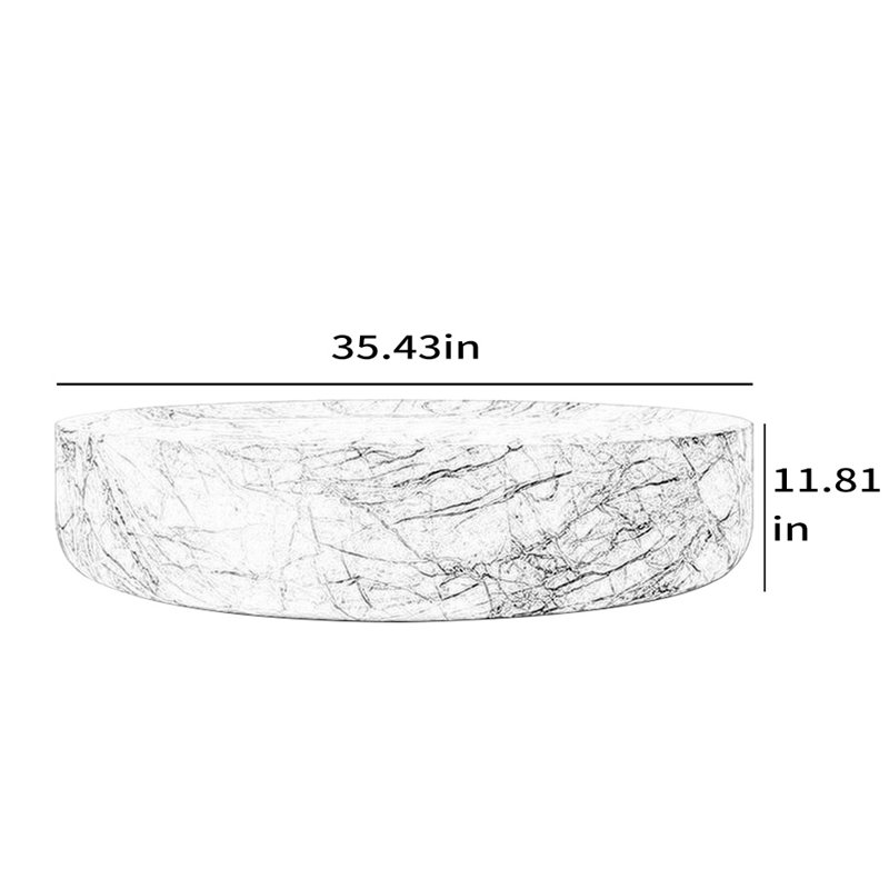 Round Fiberglass Coffee Table with Smooth Surface, 11.81" H x 35.43" L x 35.43" W, Gray
