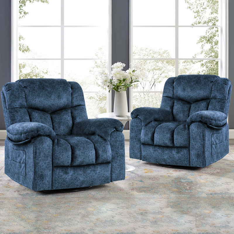  High-Softness Velvet Manual Swivel Rocker Recliner Chair(Set of 2), Blue