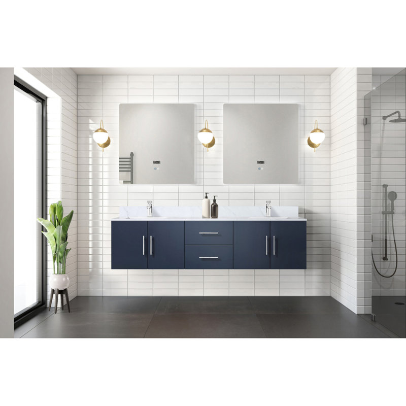 Meuble-lavabo double 72 po X P 22 po D, avec plateau en marbre de Carrare, Marine