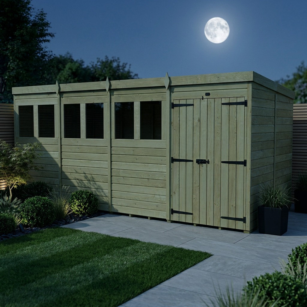 Total Sheds 20ft x 7ft Pent Garden Shed - Double Door - With Windows - Pressure Treated Timber - UK Manufactured