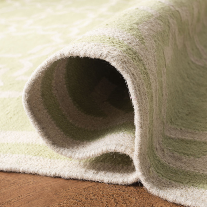 Rodgers Hand Woven Flat Weave Wool/Cotton Geometric Rug in Ivory/Light Green, Square 6'