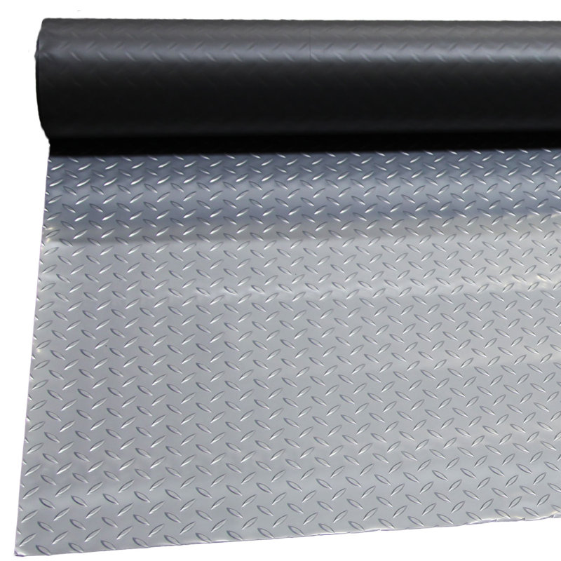 Stainless Steel Diamond Pattern Vinyl Garage Floor Mat 4' x 6'