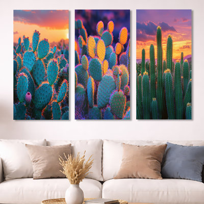 Cactus Garden at Sunset in Mexico I - Botanical, art mural en métal 3 pièces