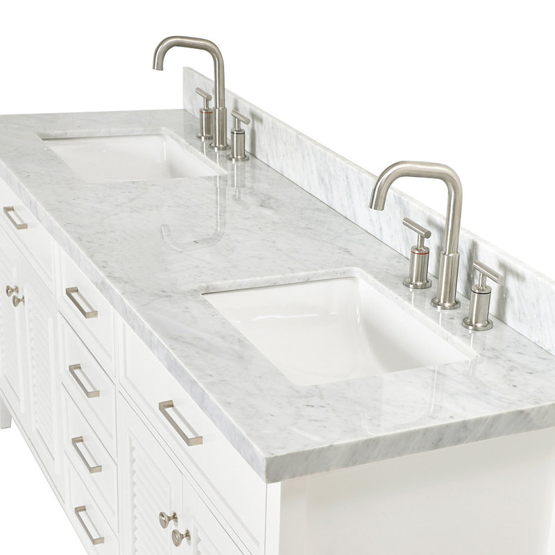 Kensington Double Vanity, White, Carrara White Marble, 73"