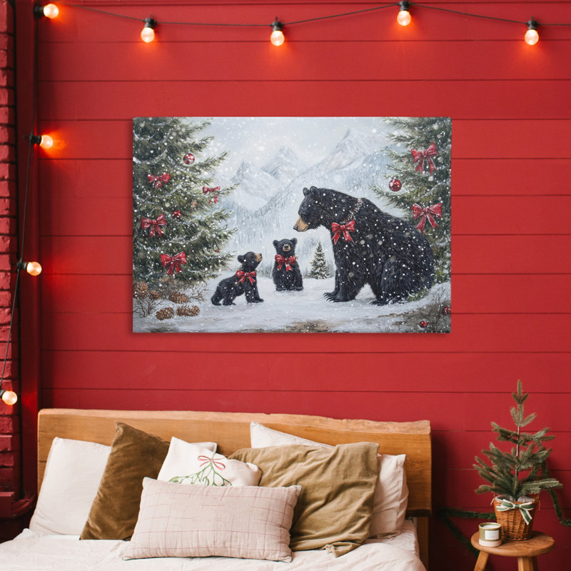 Toile des Ours noirs de Noël, design par Tina LeCour, H 24 po x l 36 po