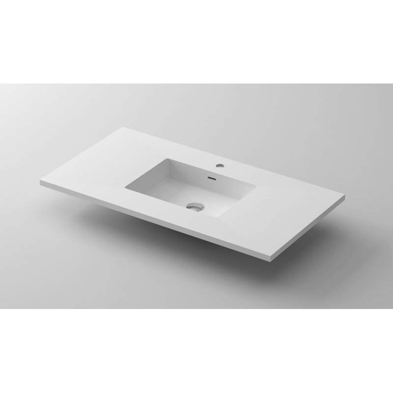 42 Solid Surface Material 1 Single Bathroom Vanity Top Yes Sink, Matte White